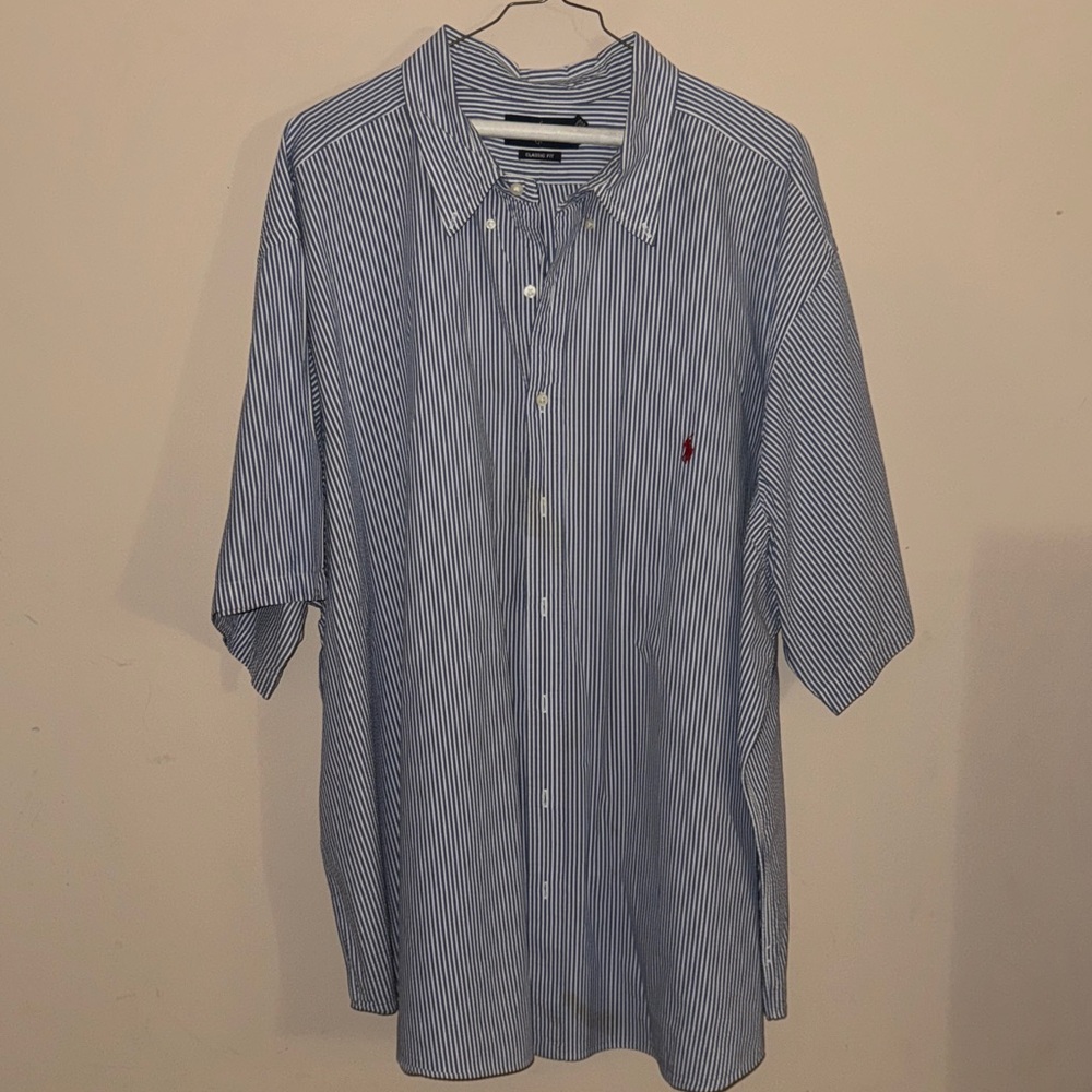 Polo Ralph Lauren Men's Blue Striped Shirt 4XB Seersucker Casual Button Y2K